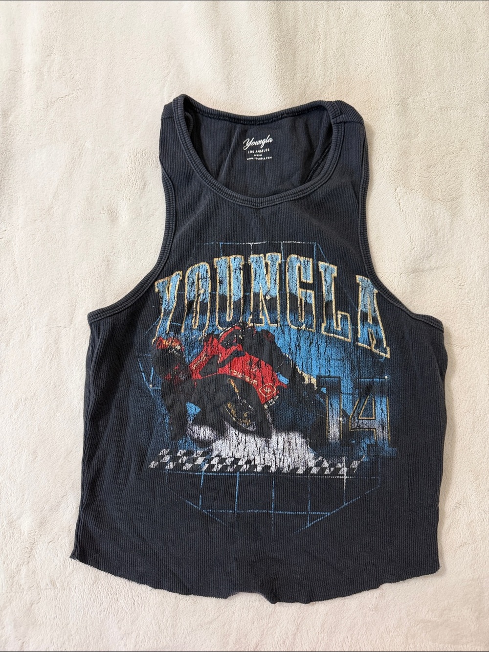 YoungLA Black Graphic Kids Tank Top with Blue and Red Accents